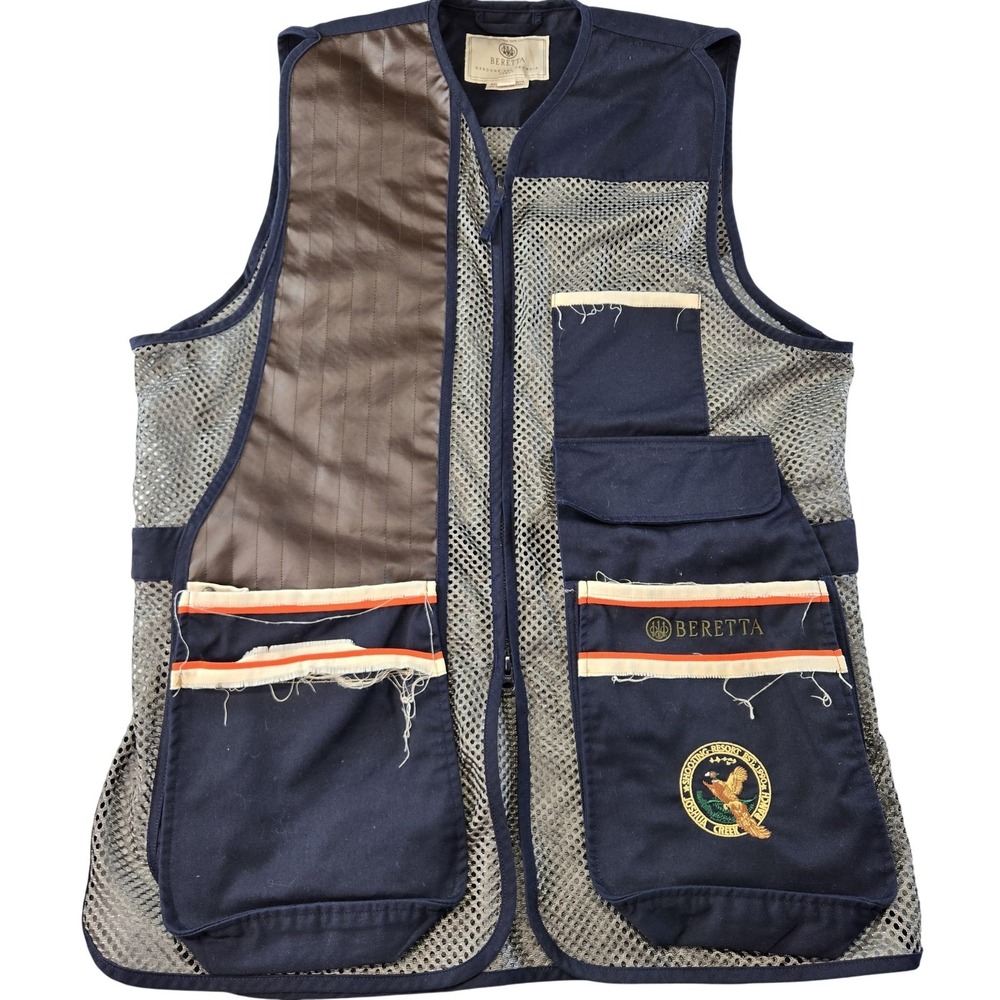 Beretta Vest Mens XL Blue Quilted Padded Shoulder Pockets Full Zip Italy